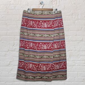 Susan Bristol Southwestern Boho Vintage Faux Wrap Midi Stretch Waist 80s Skirt